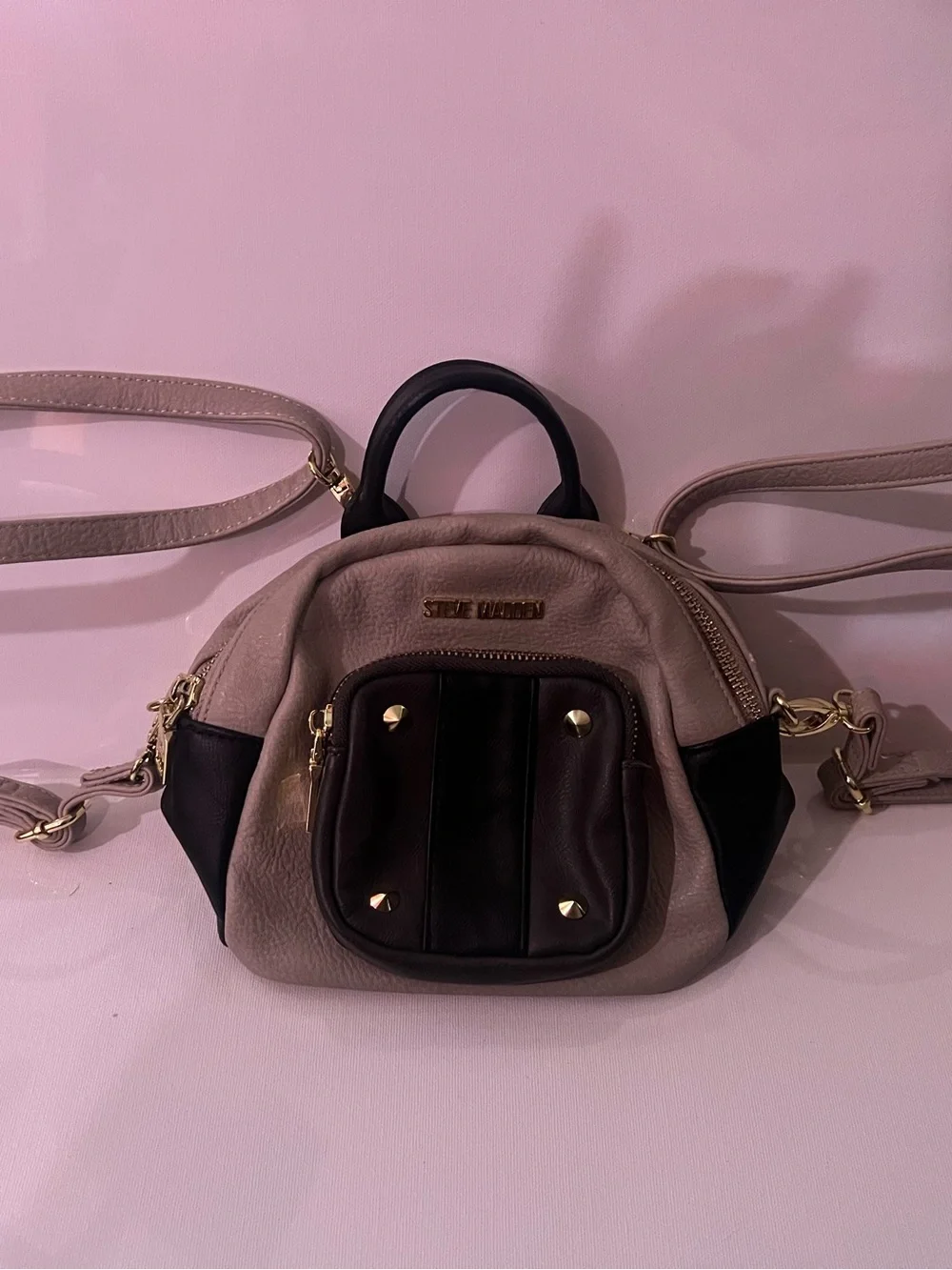 Steve Madden Beige and Black Mini Backpack Purse